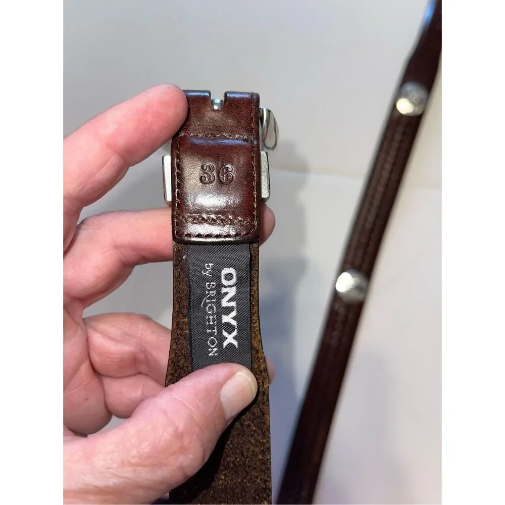 ONYX‎ by Brighton Golf Belt Brown Braided Leather & Silver Accent size 36